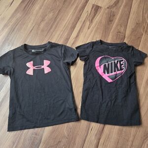 Under Armour & Nikey Black Short Sleeve Tee Hot Pink Accents 4T GUC